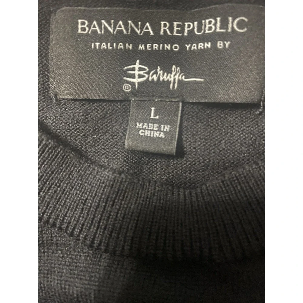 Banana Republic Sweater Mens Large L Black Italian Merino Wool Crewneck Pullover